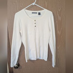 Liz Claiborne Ribbed Cream Scoop Neck Top - Large